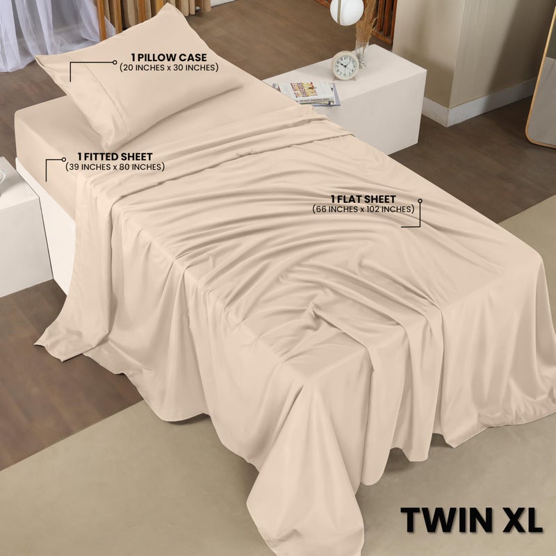 Utopia Bedding Twin XL Sheet Set â€“ 3 Piece Bed Sheets for Twin XL Size Bed, Soft and Breathable Microfiber, Includes 1 Fitted Sheet, 1 Flat Sheet and 1 Pillowcase (Beige) - Image 2